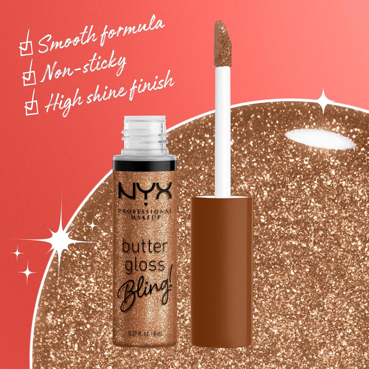 NYX PROFESSIONAL MAKEUP Butter Gloss Bling Lip Gloss, Non Sticky And Shiny Vegan Lip Makeup - Pay Me In Gold,