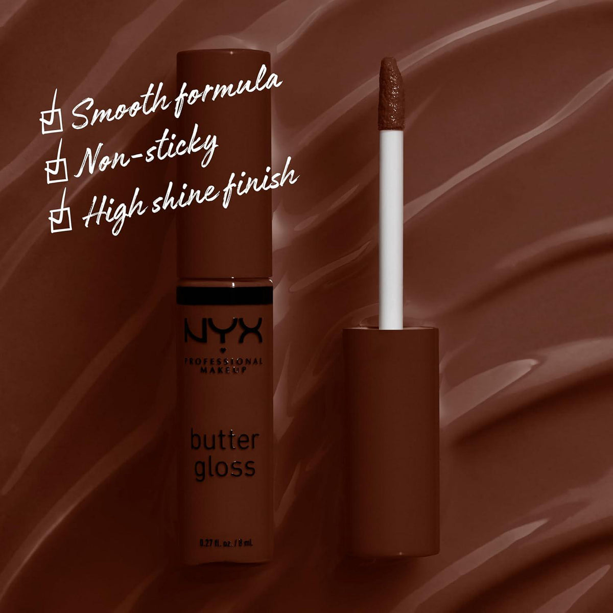 NYX PROFESSIONAL MAKEUP Butter Gloss Brown Sugar, Non-Sticky Lip Gloss - Lava Cake (Rich Brown),