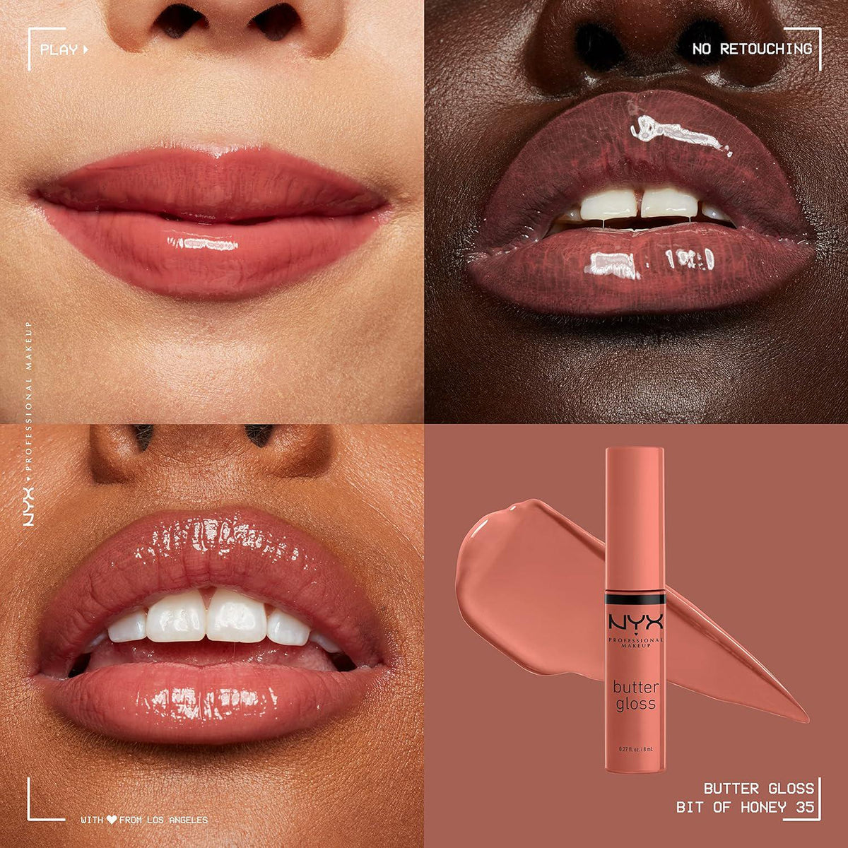 NYX PROFESSIONAL MAKEUP Butter Gloss, Non-Sticky Lip Gloss - Bit Of Honey (Peach Nude),