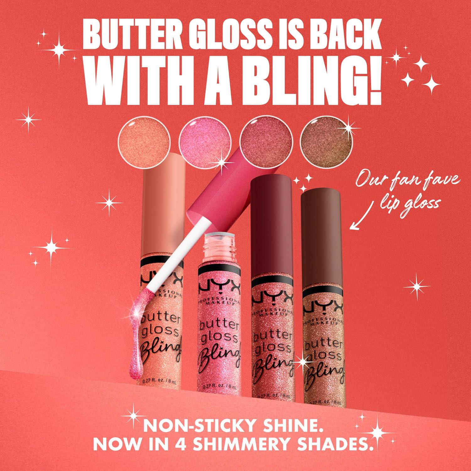 NYX PROFESSIONAL MAKEUP Butter Gloss Bling Lip Gloss, Non Sticky And Shiny Vegan Lip Makeup - She Got Money,