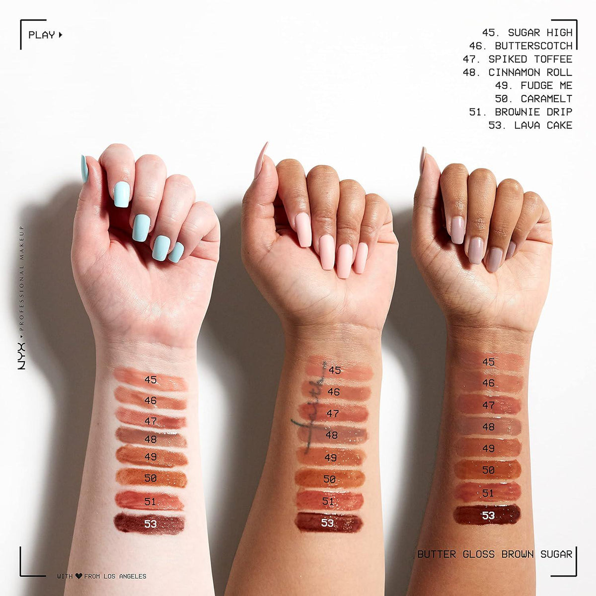NYX PROFESSIONAL MAKEUP Butter Gloss Brown Sugar, Non-Sticky Lip Gloss - Pack Of 3 (Sugar High, Spiked Toffee, Butterscotch),