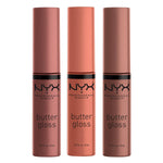 NYX PROFESSIONAL MAKEUP Butter Gloss Brown Sugar, Non-Sticky Lip Gloss - Pack Of 3 (Sugar High, Spiked Toffee, Butterscotch),
