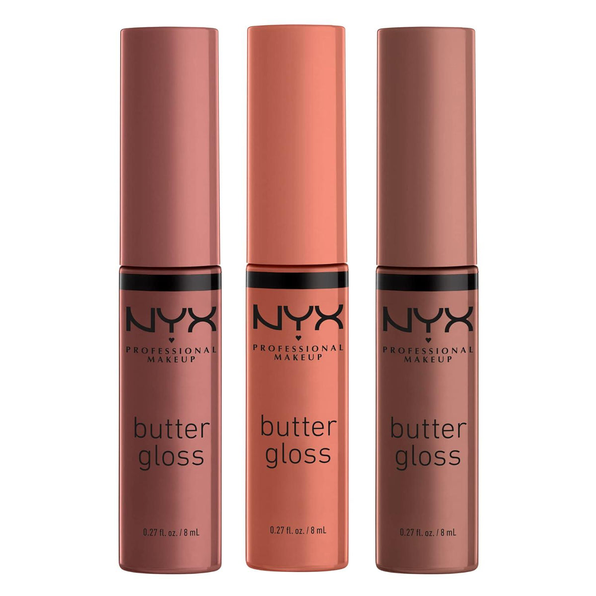 NYX PROFESSIONAL MAKEUP Butter Gloss Brown Sugar, Non-Sticky Lip Gloss - Pack Of 3 (Sugar High, Spiked Toffee, Butterscotch),