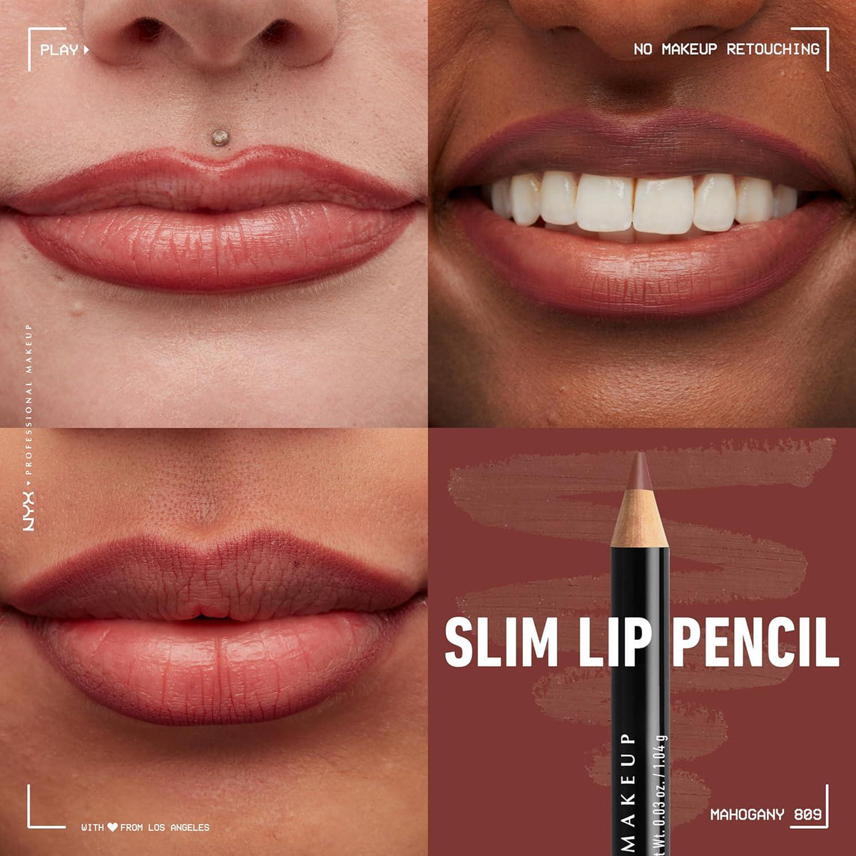 NYX PROFESSIONAL MAKEUP Slim Lip Pencil, Long-Lasting Creamy Lip Liner - Mahogany,