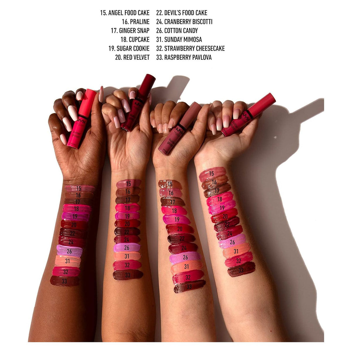 NYX PROFESSIONAL MAKEUP Butter Gloss, Non-Sticky Lip Gloss - Pack Of 3 (Angel Food Cake, Creme Brulee, Madeleine),