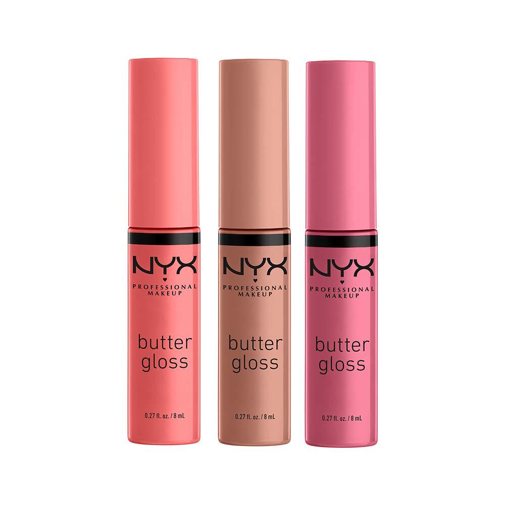 NYX PROFESSIONAL MAKEUP Butter Gloss, Non-Sticky Lip Gloss - Pack Of 3 (Angel Food Cake, Creme Brulee, Madeleine),