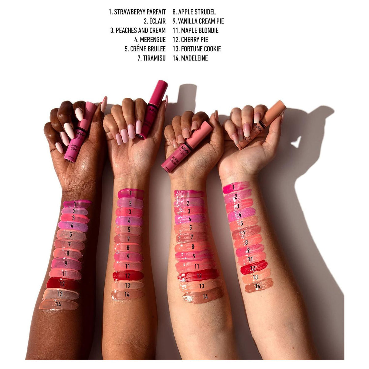 NYX PROFESSIONAL MAKEUP Butter Gloss, Non-Sticky Lip Gloss - Pack Of 3 (Angel Food Cake, Creme Brulee, Madeleine),