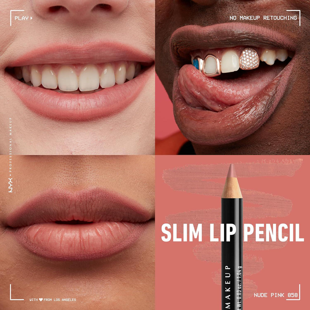 NYX PROFESSIONAL MAKEUP Slim Lip Pencil, Long-Lasting Creamy Lip Liner - Nude Pink,