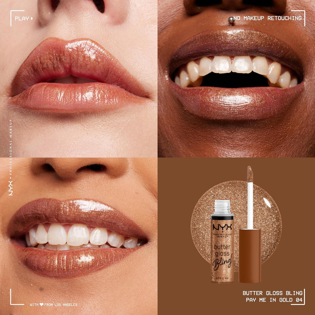 NYX PROFESSIONAL MAKEUP Butter Gloss Bling Lip Gloss, Non Sticky And Shiny Vegan Lip Makeup - Pay Me In Gold,