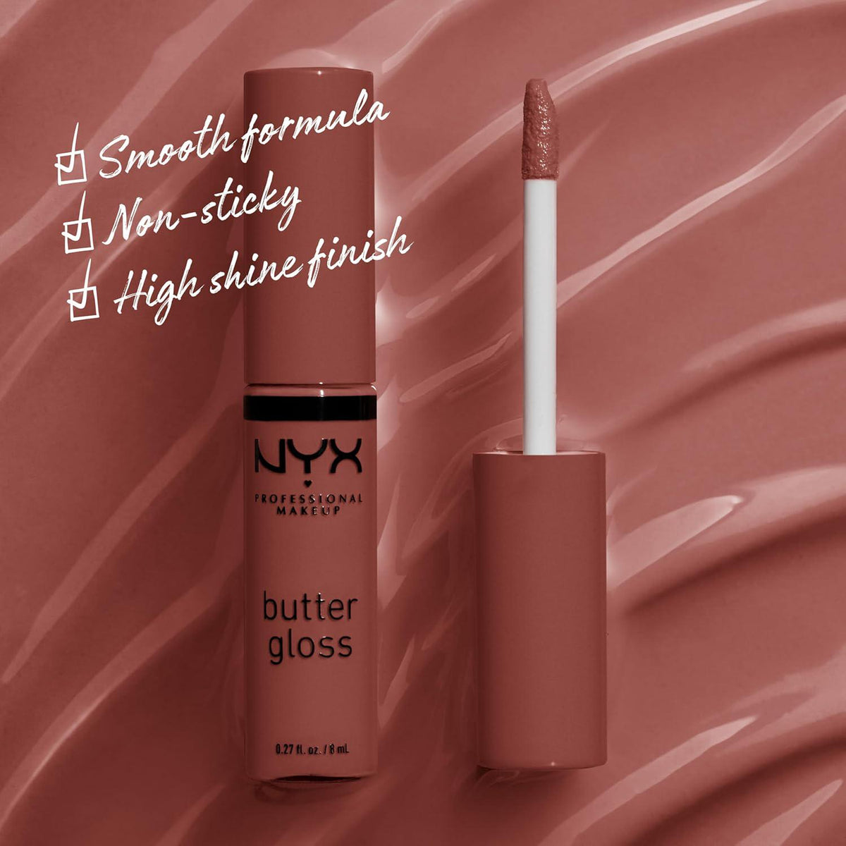 NYX PROFESSIONAL MAKEUP Butter Gloss, Non-Sticky Lip Gloss - Praline (Deep Nude),