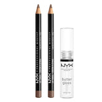NYX PROFESSIONAL MAKEUP Slim Lip Pencil (Espresso) + Butter Gloss (Sugar Glass, Clear), 3-Pack Bundle,