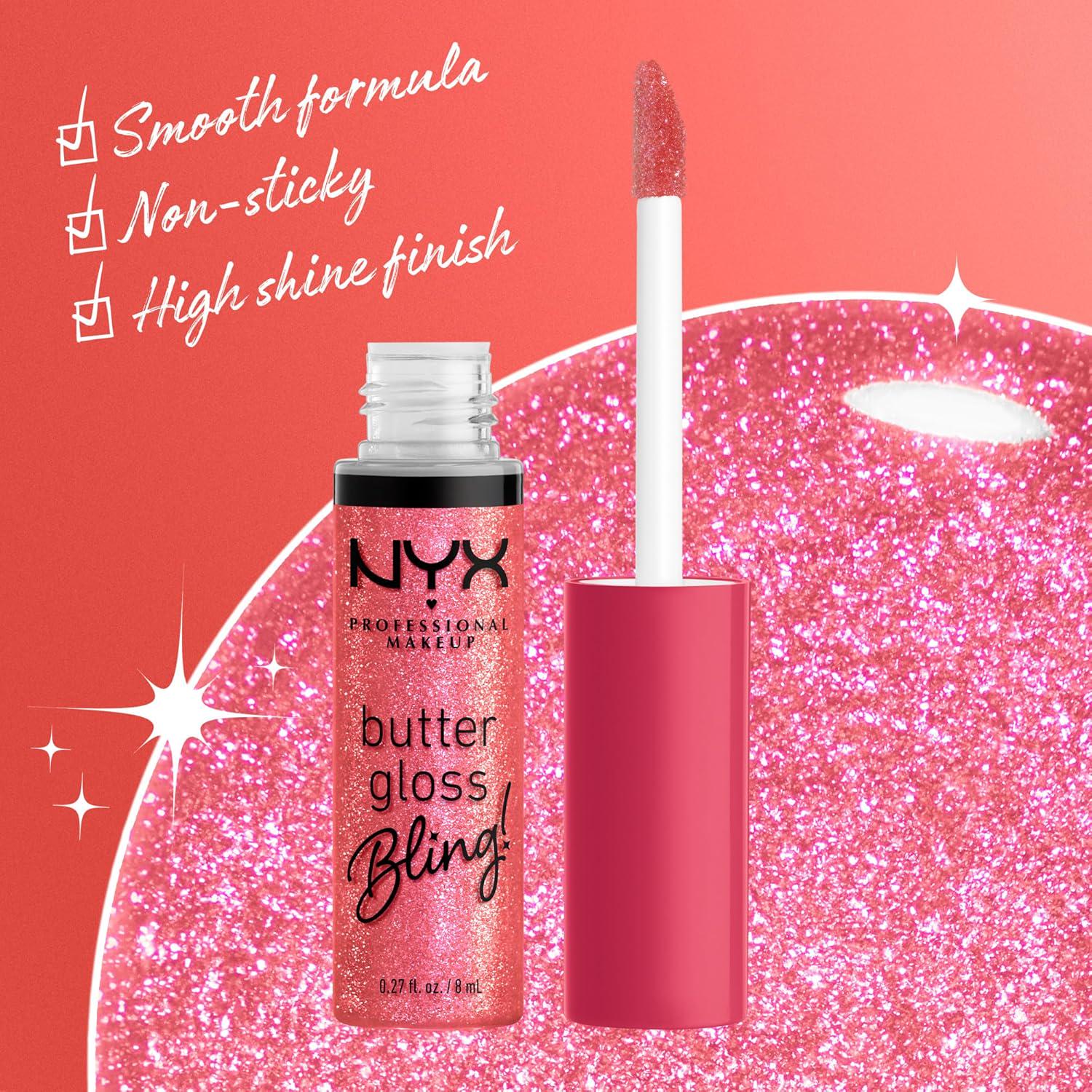 NYX PROFESSIONAL MAKEUP Butter Gloss Bling Lip Gloss, Non Sticky And Shiny Vegan Lip Makeup - She Got Money,
