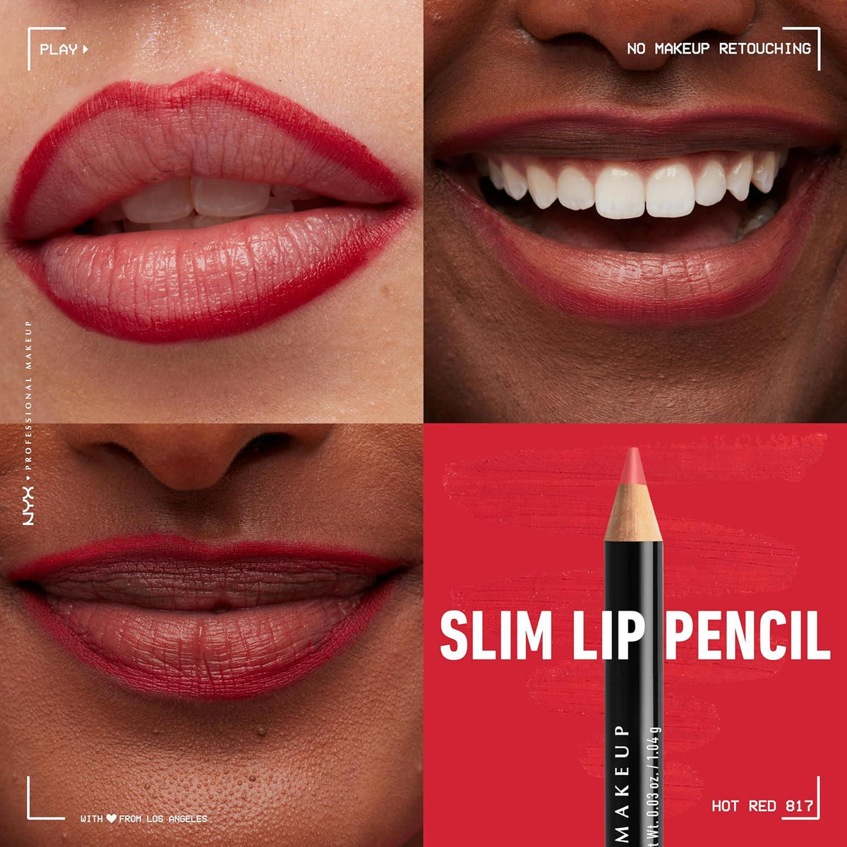NYX PROFESSIONAL MAKEUP Slim Lip Pencil, Long-Lasting Creamy Lip Liner - Hot Red,