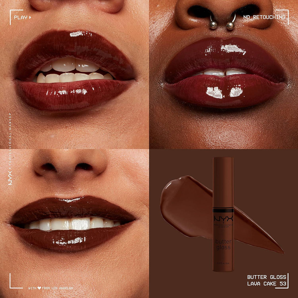 NYX PROFESSIONAL MAKEUP Butter Gloss Brown Sugar, Non-Sticky Lip Gloss - Lava Cake (Rich Brown),