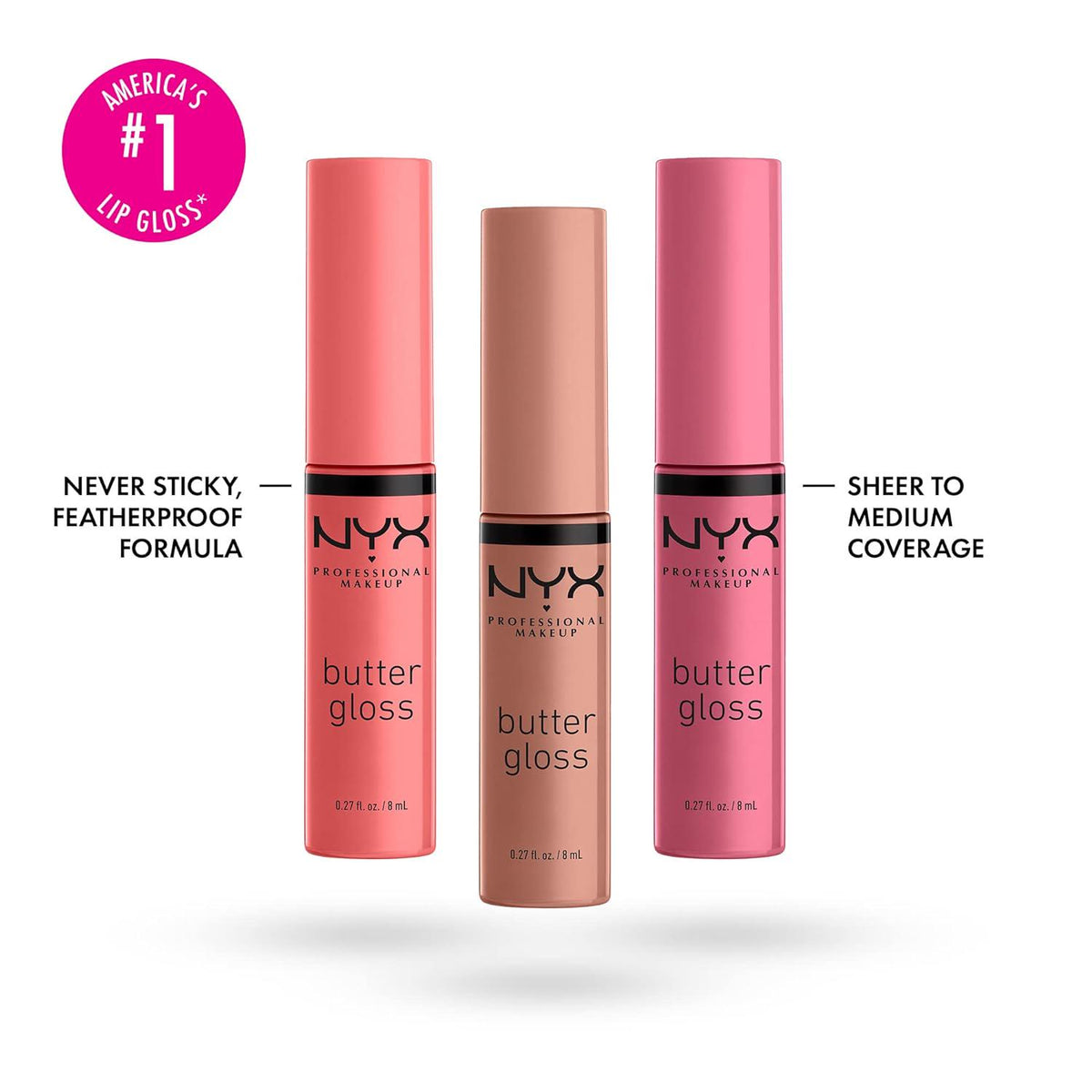 NYX PROFESSIONAL MAKEUP Butter Gloss, Non-Sticky Lip Gloss - Pack Of 3 (Angel Food Cake, Creme Brulee, Madeleine),