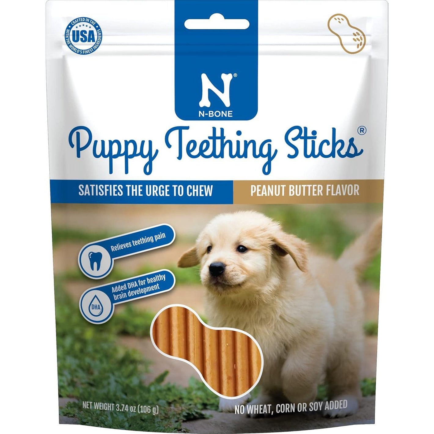 N Bone Puppy Teething Sticks Peanut Butter Flavor 3.74 oz Bag Soothing Chews for Teething Relief