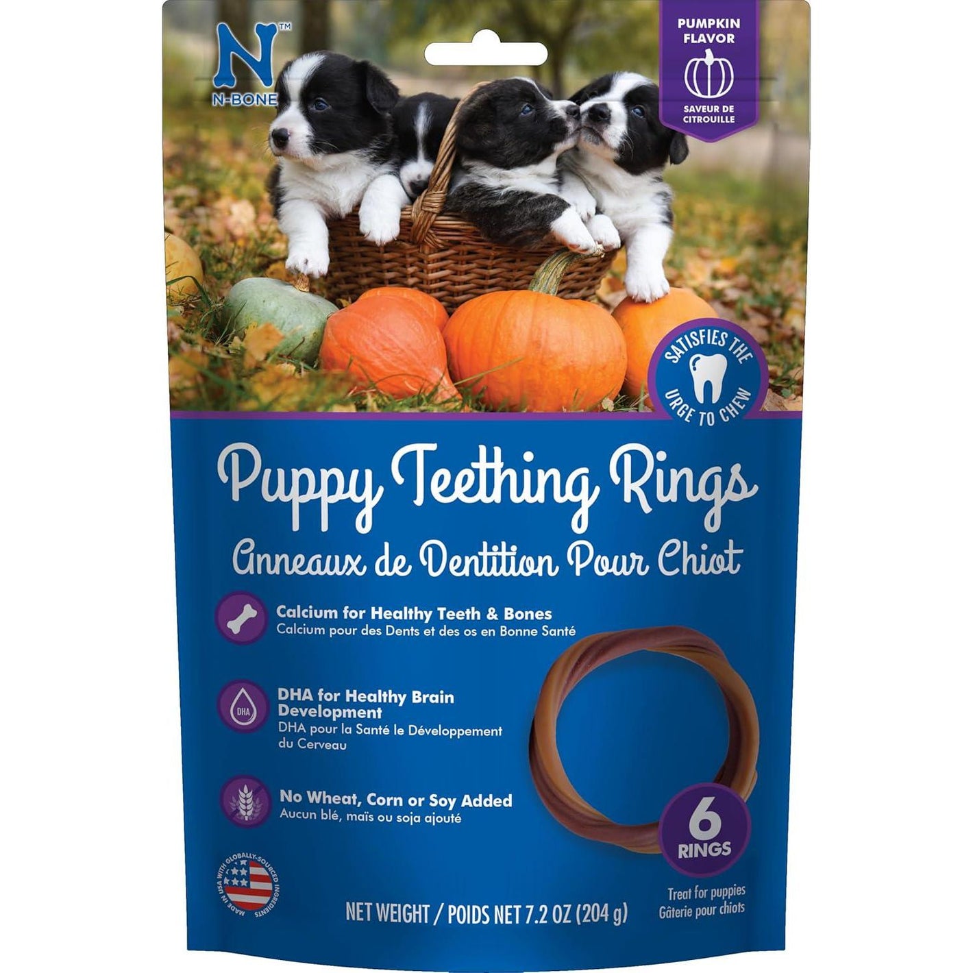 N Bone Puppy Teething Ring Pumpkin Flavor 7.2 oz Pack of 6 for Healthy Chewing