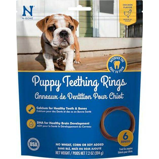 N-Bone Puppy Teething Ring Chicken Flavor 6 Rings Pack Soothing Chew for Puppies Helps Teething and Oral Care 113048