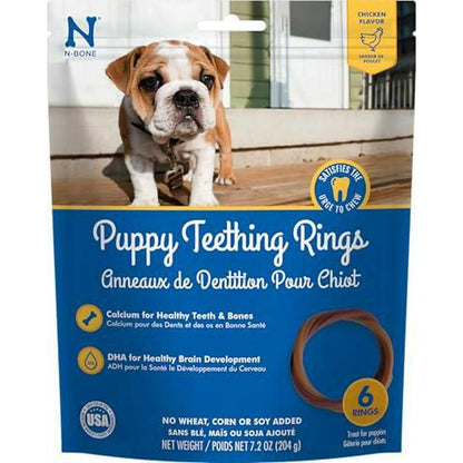 N-Bone Puppy Teething Ring Chicken Flavor 6 Rings Pack Soothing Chew for Puppies Helps Teething and Oral Care 113048