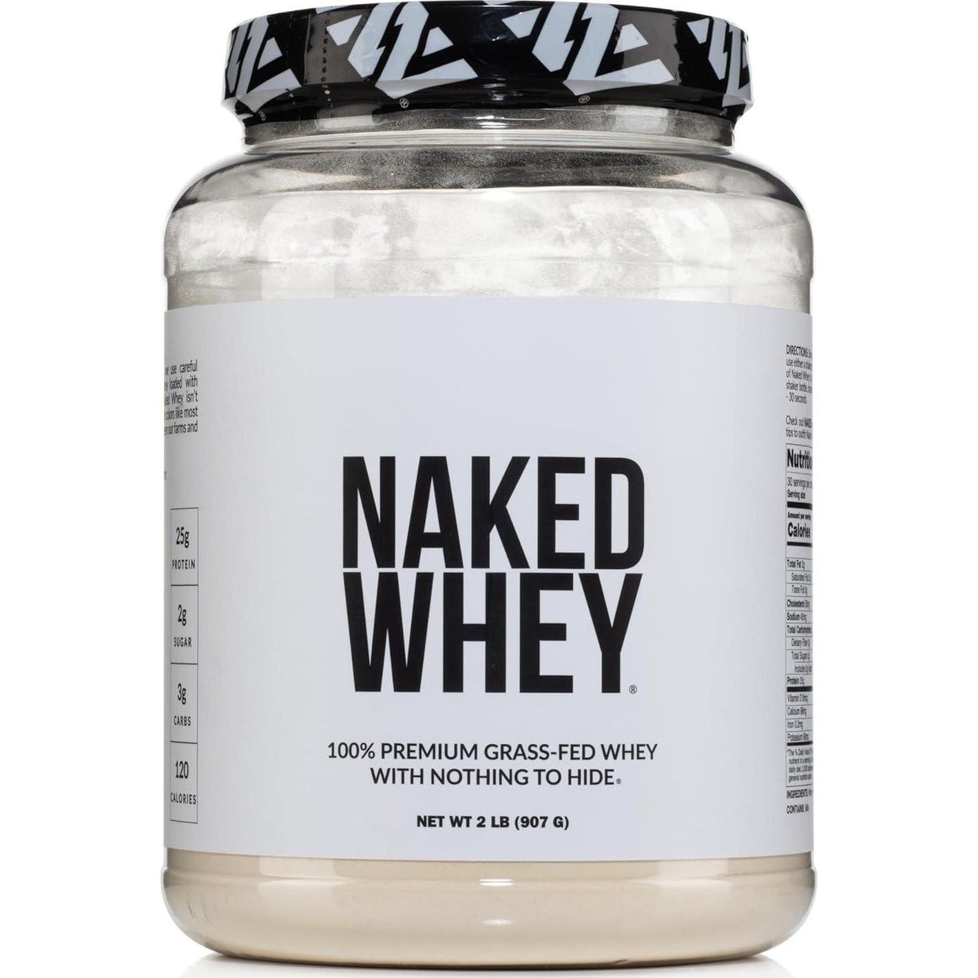 Naked Nutrition Naked Whey 2LB 100% Grass Fed Whey Protein Powder - Only 1 Ingredient, Unflavored Whey Protein, Undenatured, Gluten Free, Soy Free, No GMOs, No Preservatives