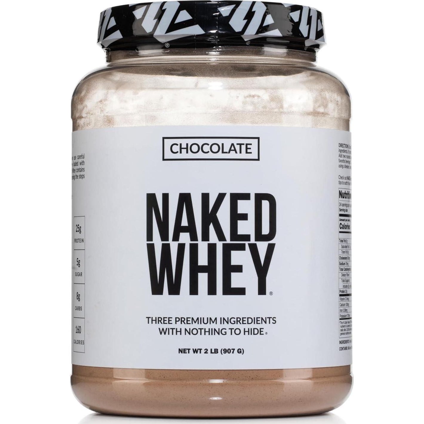 Naked Nutrition Naked Whey Chocolate Protein Powder - Only 3 Ingredients - Grass Fed Whey Protein Powder, Organic Chocolate And Organic Coconut Sugar, No GMO, No Soy, And Gluten Free - 24 Servings