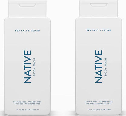 Native Native Body Wash Contains Naturally Derived Ingredients | For Women And Men, Sulfate, Paraben, And Dye Free Leaving Skin Soft And Hydrating | Sea Salt And Cedar 18 Oz - 2 Pk