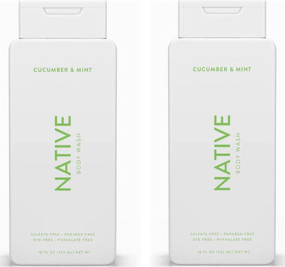 Native Native Body Wash Contains Naturally Derived Ingredients | For Women And Men, Sulfate, Paraben, And Dye Free Leaving Skin Soft And Hydrated | Cucumber And Mint 18 Oz - 2 Pk