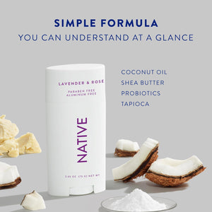 Native Deodorant Contains Naturally Derived Ingredients, 72 Hour Odor Control | Deodorant For Women And Men, Aluminum Free With Baking Soda, Coconut Oil And Shea Butter | Lavender And Rose,