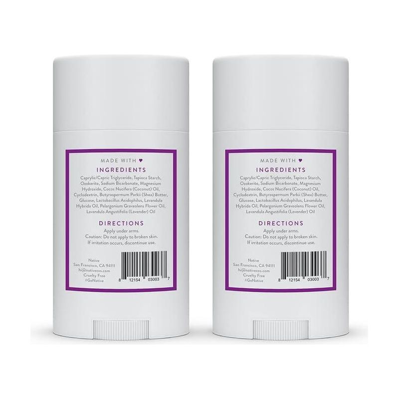 Native Deodorant Contains Naturally Derived Ingredients, 72 Hour Odor Control | Deodorant For Women And Men, Aluminum Free With Baking Soda, Coconut Oil And Shea Butter | Lavender And Rose, 2-Pack,