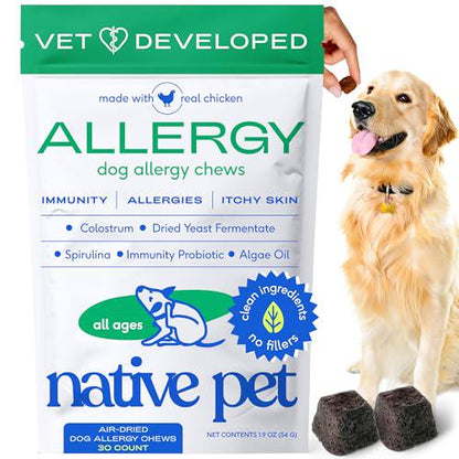 Native Pet Allergy Chews for Dogs 30 Count Relief for Itchy Skin and Seasonal Allergies with Probiotics