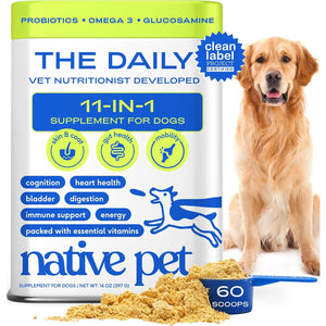 Native Pet 11-in-1 Multivitamin Powder for Dogs, Collagen, Glucosamine, Probiotics, 60 Scoops