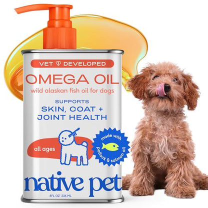 Native Pet Omega 3 Fish Oil 8 oz Liquid Supplement for Dogs and Cats Skin Coat Joint Support