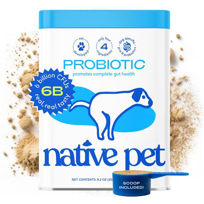 Native Pet Probiotic Powder for Dogs 60 Scoops Digestive Health with Enzymes and Prebiotics Vet Formulated