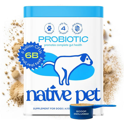 Native Pet Dog Probiotics Powder, 30 Scoops, Vet Formulated Digestive Enzyme & Immune Booster