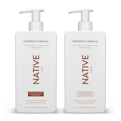 Native Native Shampoo And Conditioner Set | Sulfate, Paraben, And Dye Free, With Naturally Derived Clean Ingredients| 16.5 Oz (Coconut And Vanilla, Moisturizing), 2, 1.3 Ounces