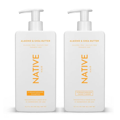 Native Native Shampoo And Conditioner Contain Naturally Derived Ingredients| All Hair Type Color And Treated, Fine To Dry Damaged, Sulfate And Dye Free - Almond And Shea Butter, 16.5 Fl Oz Each (2 Pack)