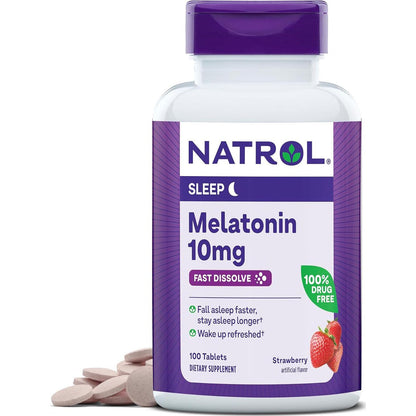 Natrol Natrol Fast Dissolve Melatonin 10mg Tablets - Strawberry Flavor, 100 Count, Sleep Support Melatonin Tablets For Adults, 100-Day Supply