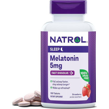 Natrol Natrol Fast Dissolve Melatonin 5 Mg, Melatonin Supplements For Restful Sleep, Sleep Support For Adults, 150 Strawberry-Flavored Tablets, Up To A 150 Day Supply