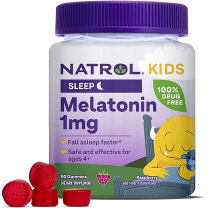 Natrol Kids Melatonin Gummies, 1mg, Children's Melatonin for Restful Sleep, 90 Raspberry Flavored Sleep Gummies, 90-Day Supply
