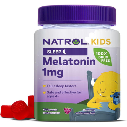 Natrol Kids Melatonin 1mg, Dietary Supplement for Restful Sleep, Melatonin Gummies, 60 Raspberry Flavored Gummies, Up to 60-Day Supply
