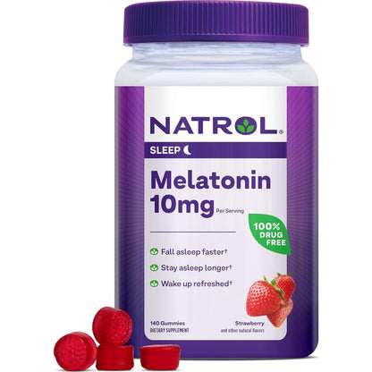Natrol Melatonin Gummies, 10mg, Sleep Support for Adults, Strawberry Flavored, 140 Count