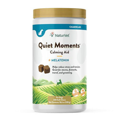 NaturVet Quiet Moments Dog Calming Chews 240 ct with Melatonin for Stress Anxiety Travel Grooming Fireworks Motion Sickness Relief