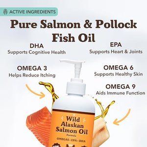 Natural Dog Company Wild Alaskan Salmon Oil 16 oz Dog Supplement with Omega 3 for Skin Coat and Joints