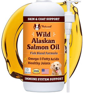 Natural Dog Company Wild Alaskan Salmon Oil 16 oz Dog Supplement with Omega 3 for Skin Coat and Joints