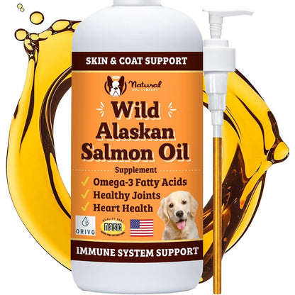 Natural Dog Company Salmon Oil, Omega 3 Fish Oil for Dogs, Skin & Coat Supplement, 32 oz