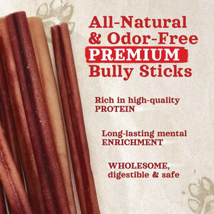 Natural Farm Bully Sticks, 25 Pack (1.3 lb), 6 Inch, 100% Beef, Odor-Free, Long-Lasting Chews for Small & Large Dogs
