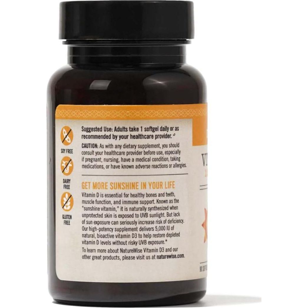 NatureWise NatureWise Vitamin D3 5000iu (125 Mcg) 90-Day Supply For Immune Support, Healthy Muscle Function, And Bone Health - Non-GMO, Gluten-Free In Organic Extra Virgin Olive Oil, (Mini Softgel), 90 Count