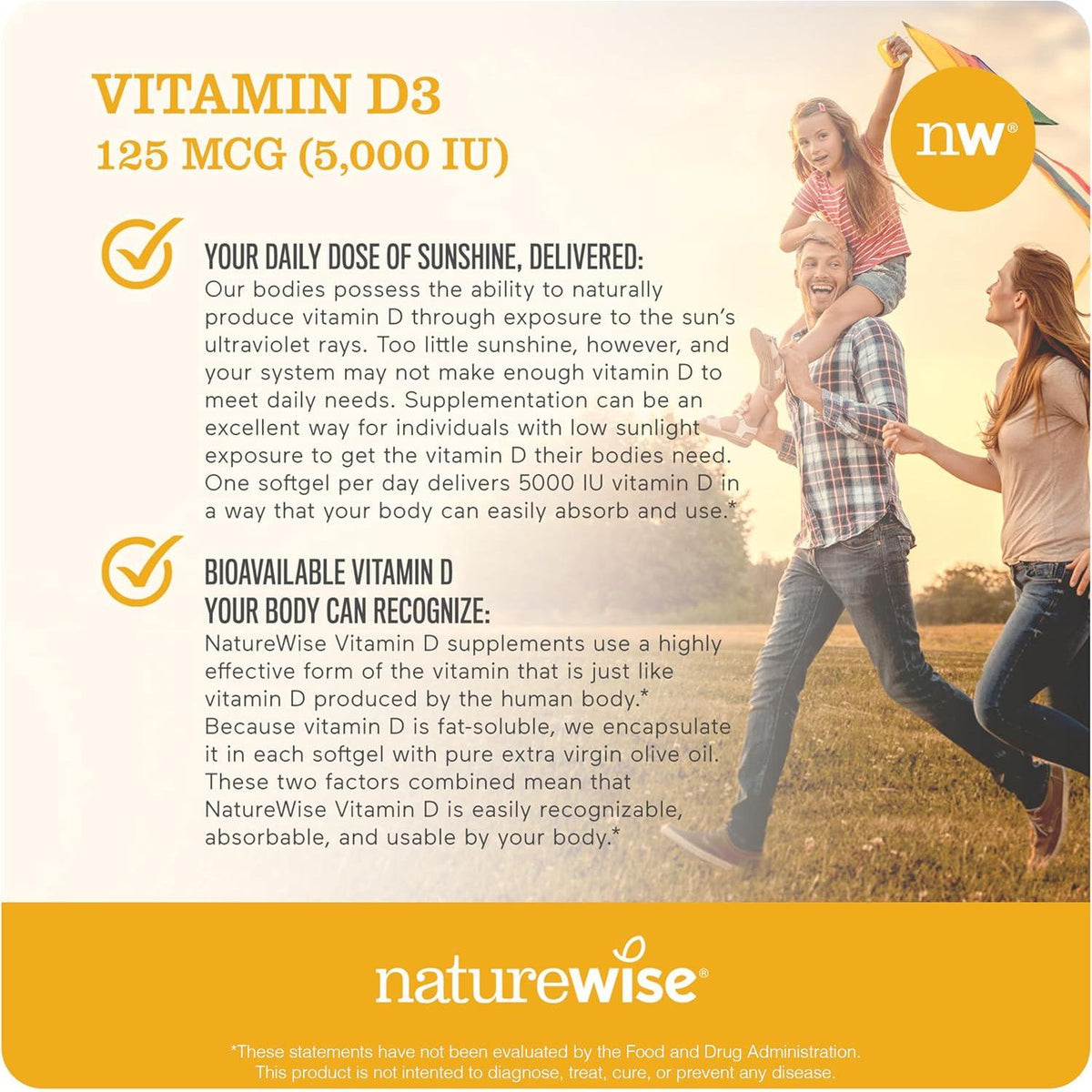 NatureWise NatureWise Vitamin D3 5000iu (125 Mcg) 90-Day Supply For Immune Support, Healthy Muscle Function, And Bone Health - Non-GMO, Gluten-Free In Organic Extra Virgin Olive Oil, (Mini Softgel), 90 Count