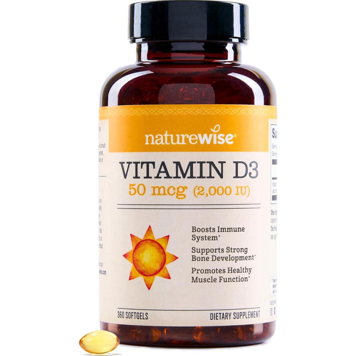 NatureWise Vitamin D3, 2000 IU, 360 Softgels, Immune & Bone Health Support, Non-GMO, Gluten-Free, with Organic Extra Virgin Olive Oil