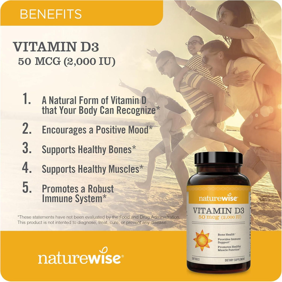 NatureWise Vitamin D3, 2000 IU, 360 Softgels, Immune & Bone Health Support, Non-GMO, Gluten-Free, with Organic Extra Virgin Olive Oil